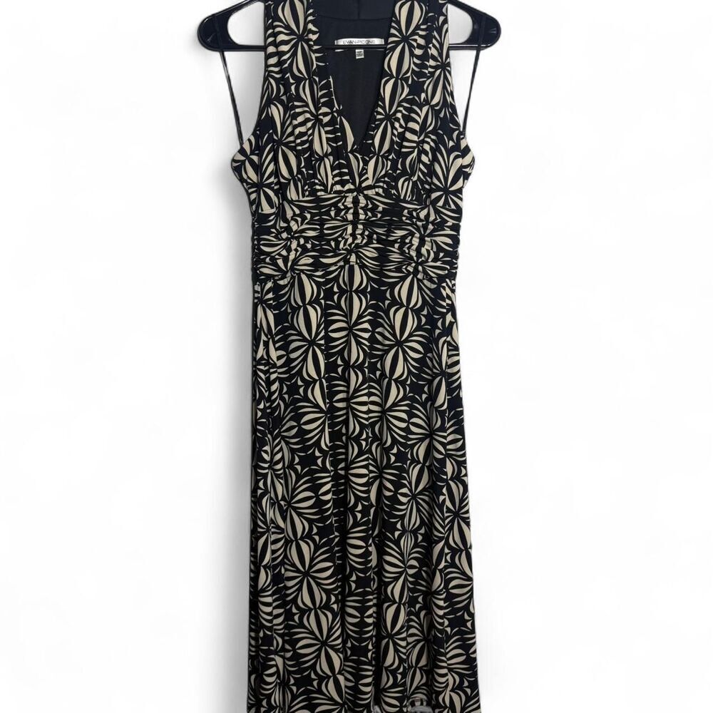 Evan Picone Black Beige Geometric Halter Midi Dress 10P Petite Cocktail Party - Picture 3 of 8